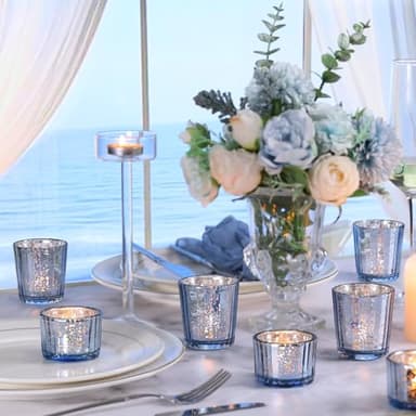 NITIME 20pcs Assorted Mercury Ribbed Blue Votive Candle Holders for Wedding Centerpiece, Blue Candle Holders for Table Centerpiece, Home, Baby Shower - Image 6