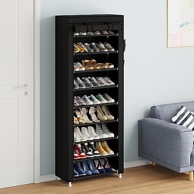 Calmootey 9 Tier Shoe Rack Organizer,Portable Shoe Shelf with Nonwoven Fabric Cover for Closet Hallway,Bedroom,Entryway,Black - Image 8