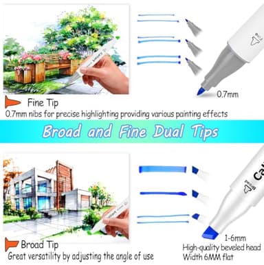 Caliart Alcohol Markers, 81 Colors Fine & Chisel Dual Tip Colored Markers for Adults Coloring Books Artists Illustration Sketch, Permanent Art Pen Set Drawing Supplies Gift - Image 5