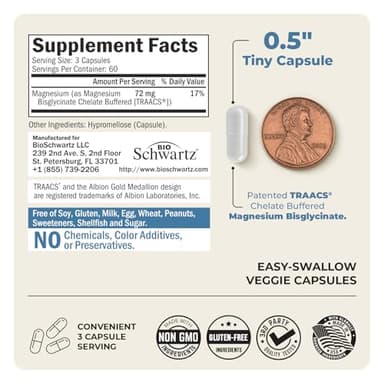 Magnesium Bisglycinate Chelated Supplement - High Absorption Magnesium Supplement for Muscle, Bone & Joint Support - Non-GMO, Non-Laxative, Fully Buffered for Maximum Bioavailability - 180 Capsules - Image 2