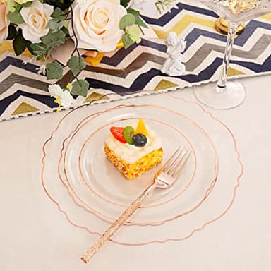 Liacere 150PCS Rose Gold Plastic Plates - Clear Rose Gold Disposable Plates with Glitter Bamboo Handle Cutlery - 60 Baroque Elegant Plates, 30 Forks, 30 Spoons, 30 Knives for Thanksging day&Chrismas - Image 8