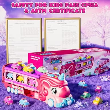 Funwee Unicorn Car Toys for 2 3 4 5 6 7 Year Old Toddler Girls,Princess Carrier Truck with Sound & Lights,2 Player Race Mode Foldable Track Pink Car Toys,Birthday Gift Idea for Kids - Image 6