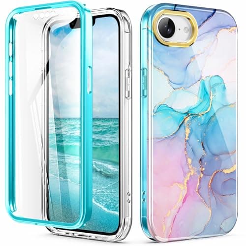 Turquiase Cute Marble Case for iPhone 16e 6.1 inch Built with Screen Protector, Lightweight and Stylish Full Body Shockproof Protective Rugged TPU Case for Women/Girls - Image 1