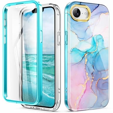 Turquiase Cute Marble Case for iPhone 16e 6.1 inch Built with Screen Protector, Lightweight and Stylish Full Body Shockproof Protective Rugged TPU Case for Women/Girls - Image 1