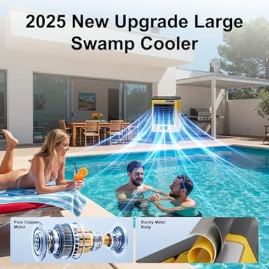 AKIRES 4800CFM Swamp Coolers,Evaporative Air Cooler for 970Sq.ft of Space,with Continuous Auto Fill,10.6-Gal Water Tank,120°Oscillation,3 Ice Packs,Cooling Fan for Outdoor,Indoor, Yellow(41IN) - Image 2