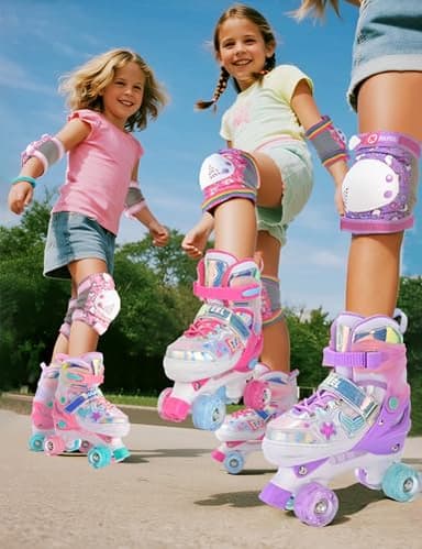 SULIFEEL Roller Skates for Girls Kids with Light Up Wheels, Adjustable 4 Sizes for Little Kids Toddler Beginner Rollerskates - Image 8