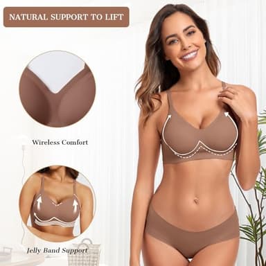 OEAK Womens Wireless Bras Comfortable Push Up Bra No Underwire Bra Full Support Lift Bralette Everyday Seamless Tshirt Bras L Coffee - Image 2
