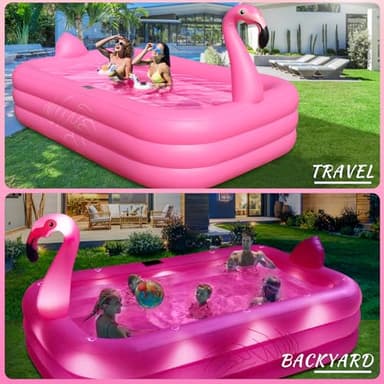 Inflatable Pool with Lights, Solar Flamingo Swimming Pool for Kids,Adults Inflatable Blow up Pool, Large Kiddie Pool,Durable Thickened Kids Pool for Backyard,Outdoor,100"X63"X20"-Bright Pink - Image 7