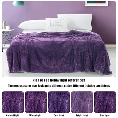 GONAAP Fuzzy Faux Fur Throw Blanket Queen Size Purple Super Soft Cozy Plush Fuzzy Shaggy Blanket for Couch Sofa Bed (Purple, Queen(90"x90")) - Image 5
