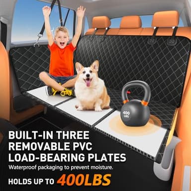 YLKU Dog car seat Cover for Back seat 2025 Upgraded 100% Waterproof and Scratch Resistant Rear Seat Hard Bottom Extension - Dog Car Seat Holds Up to 400 lb Pet for Cars, Trucks and SUVs (Black) - Image 3