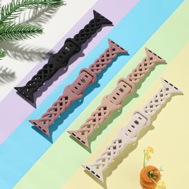 Slim Silicone Bands Compatible with Apple Watch Band 40mm 38mm 41mm 44mm 45mm 46mm 42mm Women Floral Breathable Braided Lace Thin Sport Strap Replacement Wristbands for iWatch SE Series 10 9 8 7 6 5 4 3 2 1 - Image 4