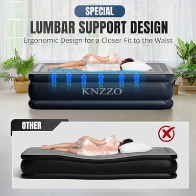 KNZZO Queen Air Mattress with Built-in Pump, 18" Top Inflatable Mattress with Waterproof Flocking Fabric, Three-Minute Quick-Inflatable Bed. Portable Blow Up Mattress for Home, Outdoor and Guests - Image 7