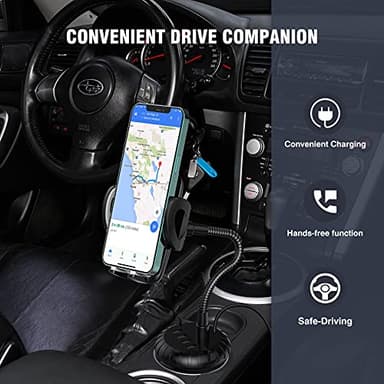 4-Port USB Car Charger with Cup Holder Phone Mount, Rapid Multi Port Charger, Adjustable Gooseneck Rotatable Holder for Smartphones - Image 6