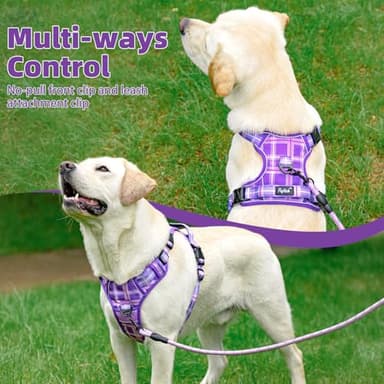 PUPTECK No Pull Dog Harness for Large, Adjustable Reflective Dog Harness with Handle Easy Control, Comfortable Soft Padded Pet Vest Harness for Large Dogs, Plaid Purple XL - Image 4