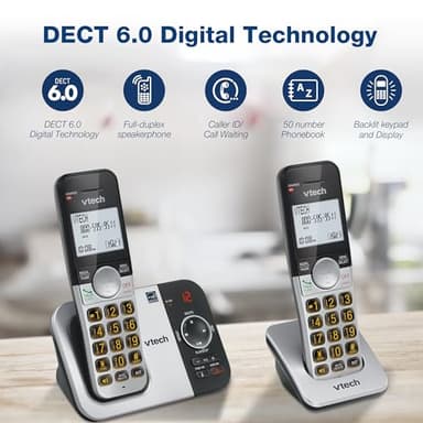 VTech VG232 Cordless Phone with Answering Machine - with Large Display Full-Duplex Speakerphone Caller ID/Call Waiting Last 10 Number Redial - Image 11