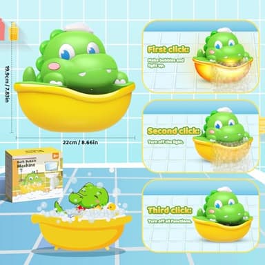 Bath Toys,Light-Up Bath Bubble Machine Automatic Bubble Maker Bathroom Toy for Kids Ages 1-3 4-8 Toddler Bathub Toy Dinosaur Toys for Kids 3-5 - Image 5