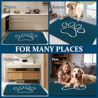 OLANLY Door Mat for Muddy Dog Paws 40x32, Absorbent Chenille Mud Doormat with Paw Print Design, Non-Slip Washable Doormat for Indoor Entryway, Quick-Dry Pet Bed Mats for Dirty Dogs, Atlantic Blue - Image 8