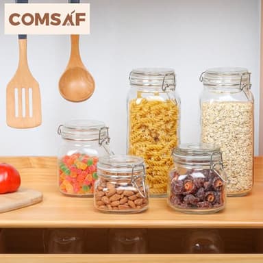 ComSaf Airtight Glass Jars with Lids 78oz Set of 3, Food Storage Canister Square - Storage Container with Clear Preserving Seal Wire Clip Fastening for Kitchen Canning Flour, Cereal, Pasta, Beans - Image 5