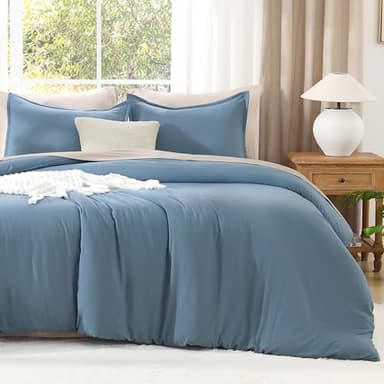 Litanika Oversized King Comforter Set Grayish Blue Super King Plus Size, 3 Pieces Lightweight Solid Bedding Comforter Set, All Season Fluffy Bed Set (128x120In Comforter & 2 Pillowcases) - Image 2