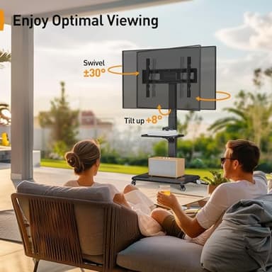 Perlegear Mobile TV Stand with Power Outlet, Tilt & Swivel Rolling TV Cart for 32 to 65 70 75 inch TVs up to 110 lbs, Height Adjustable Rolling TV Stand with Wheels, Max VESA 600x400mm, PGTVMC17 - Image 7