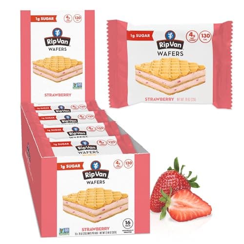 Rip Van Strawberry Keto Wafer Cookies - Healthy Vegan Snacks - Non GMO, Low Sugar (1g), Low Calorie - 16 Count - Image 1