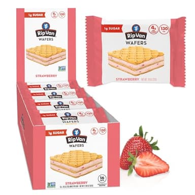 Rip Van Strawberry Keto Wafer Cookies - Healthy Vegan Snacks - Non GMO, Low Sugar (1g), Low Calorie - 16 Count - Image 1