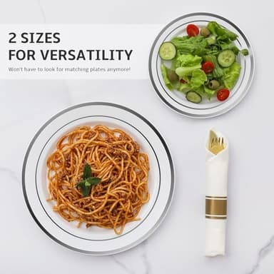 AOZITA 200Pcs Silver Plastic Plates, Disposable Plastic Party Plates for Party, Wedding and Birthday - Image 4