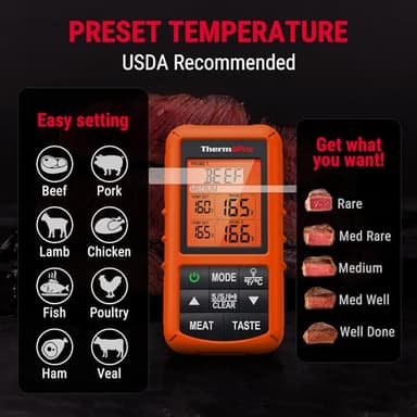 ThermoPro TP20 500FT Wireless Meat Thermometer with Dual Meat Probe, Digital Cooking Food Meat Thermometer Wireless for Smoker BBQ Grill Thermometer Beef Steak Fish Turkey Thermometer - Image 6