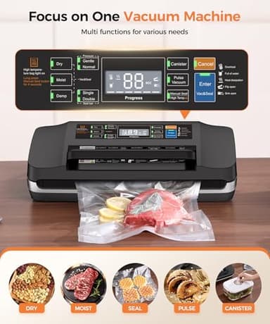 95kpa Vacuum Sealer Machine,Commercial Full Automatic Food Sealer,Powerful Sealing System with Double Heat Seal,Bags Storage, Easy-Lock Handle,Build-in Cutter,1 Bag Rolls & 10 pcs Pre-cut Bags(Silver） - Image 2