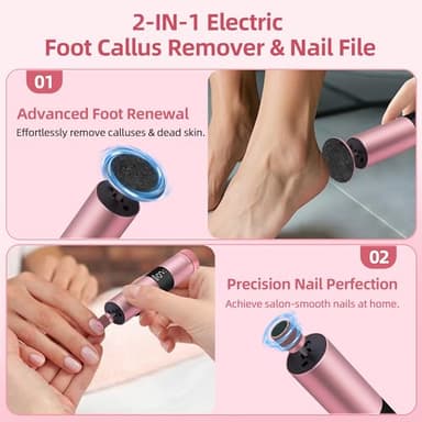 Bodybay Electric Foot Callus Remover & Nail File - 2-in-1 Pedicure Foot File Kit with 9-Speed, Digital Screen,30 Pcs Sandpaper for Men Women,Long-Lasting Pedicure Tools for Dead Dry Skin - Image 3