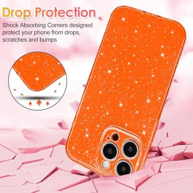 Hython Case for iPhone 16 Pro Max Case Glitter Cute Sparkly Shiny Bling Sparkle Phone Cases 6.9", Thin Slim Fit Soft TPU Bumper Shockproof Rubber Protective Cover for Women Girls Girly, Bright Orange - Image 4