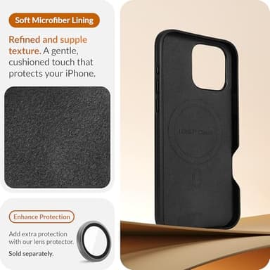 LONLI Classic - for iPhone 16 Pro Leather Case - European Genuine Vele Leather Phone Case - Smoothen and Soften Over Time - [Compatible with Magsafe] - Black - Image 6
