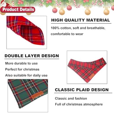 ADOGGYGO Christmas Dog Bandanas 2 Pack, Unique Shape, Premium Cotton Fabric, Multiple Sizes, Stylish Red Green Plaid Pet Christmas Bandanas for Large and Extra Large Dogs (X-Large, Style 2) - Image 5