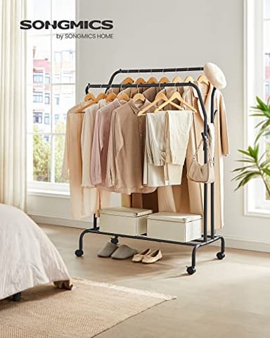 SONGMICS Clothes Rack, Double-Rod Clothing Rack for Hanging Clothes with Wheels, Garment Rack, Metal Frame, 220 lb Max. Total Load, 40.7 Inches Wide, Clothes Storage and Display, Black UHSR107B01 - Image 3