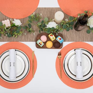 SHACOS Round Braided Placemats Set of 6 Washable Cotton Polyester Round Placemats for Kitchen Table 15 inch Round Table Mats (Coral, 6) - Image 8