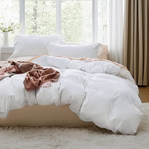 Bedsure White Duvet Cover Queen Size - 3 Pieces Prewashed Extra Soft Bedding Set, Includes 1 Duvet Cover 90x90 Inches with Zipper Closure & 2 Pillow Shams, Comforter Not Included - Image 1