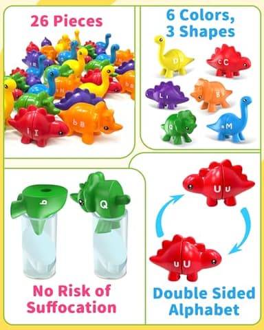 Walenty 26PCS Dinosaur Alphabet Learning Toys for Toddlers Kids 3-5, Montessori Educational Toys Gifts for 3 4 5 Year Old Boy Girl, Preschool Learning Activities, Double Sided ABC Matching Game - Image 5