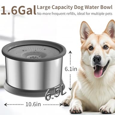 6.5L Dog Water Bowl No Spill 1.6 Gallon Stainless Steel Water Bowl for Dogs 220oz Large Capacity No Splash Slow Drinking Feeder with Anti-Slip Mat for Messy Drinkers - Image 2