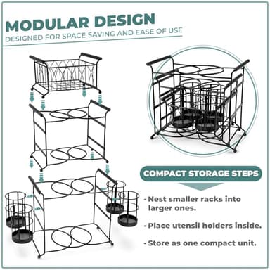 Sorbus® Buffet Caddy — 7-Piece Stackable Set Includes Plate, Napkin, and Silverware Holder, 3-Tier Detachable Tabletop Organizer — Ideal for Kitchen, Dining, Entertaining, Parties,Thanksgiving (Black) - Image 5