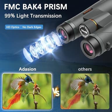 Adasion 15x56 UHD Binoculars for Adults High Powered with Phone Adapter and Tripod, Super Powerful BAK4 Prism Waterproof Binoculars for Hunting Stargazing Bird Watching Hiking Safari Travel Sports - Image 3