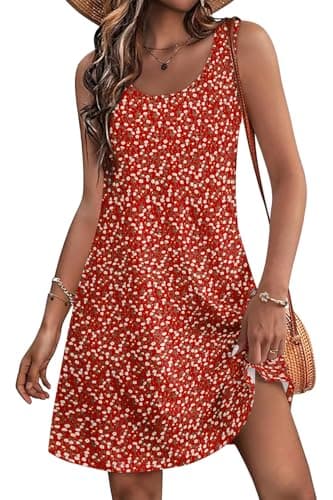 LUXVEER Summer Dresses for Women 2025 Floral Printed Scoop Neck Sleeveless Boho Sundress Flowy Short Mini Beach Cover Up Resort Vacation Dress - Image 1