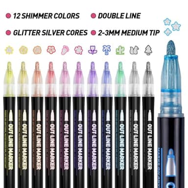 Stocking Stuffers for Kids, Outline Glitter Markers, Stocking Stuffers for Teen Girl Gifts Trendy Stuff, 12 Shimmer Markers Outline Pens for Art Supplies for Kids 9-12, Gifts for 4-12 Year Old Girls - Image 6