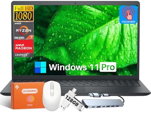 Dell Inspiron 15 Touchscreen Laptop, 15.6" FHD Anti-Glare Display, AMD Ryzen 7 7730U (Beat Intel i7-1355U), 64GB RAM, 2TB SSD, 128 GB UFD, AMD Radeon Graphics, Wi-Fi, HDMI, Webcam, Windows 11 Pro - Image 1