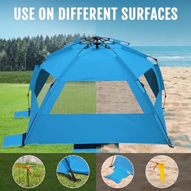 WhiteFang XL Pop Up Beach Tent Sun Shade Shelter for 3-4 Person with Blackout Shelter, UV Protection, Extendable Floor with 3 Ventilating Windows Plus Carrying Bag, Stakes, and Guy Lines (Solid Blue) - Image 5