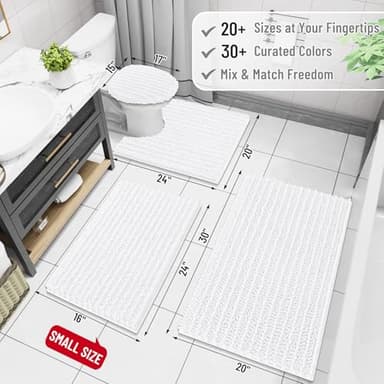 Arotive Luxury Chenille Bathroom Rug Mat, Extra Soft Thick Absorbent Shaggy Bath Rugs, Non-Slip Machine Wash Dry, Plush Bath Mats for Bathroom, Shower and Tub, 24x16, White - Image 2