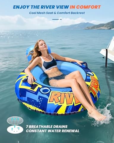 SULDUO 53" Heavy Duty River Tube with Premium Canvas Cover, Inflatable Water Tubes for Floating, Tubing Floats for River Pool Lake, River Rafts with 2 Cup Holders, 2 Grip Handles for Adults - Image 4