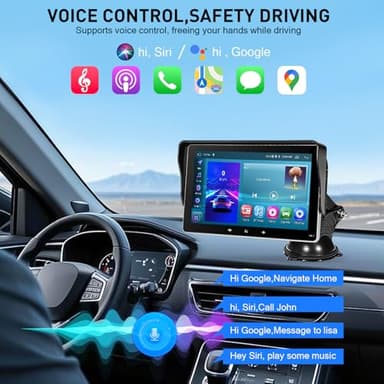 Apple Carplay Screen for Car, 7" Wireless Carplay & Android Auto Car Stereo, Portable Touchscreen with Mirror Link/GPS Navigation/AUX/Voice Control/Bluetooth for All Vehicles - Image 4