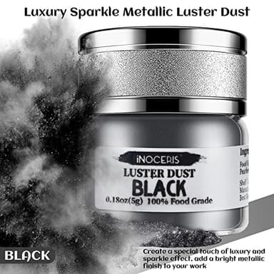 INOCERIS Black Metallic Luster Dust Edible, 5 Grams Food Grade Vegan Shimmer Dust Food Coloring Powder for Cake Decorating, Fondant, Chocolate, Candy, Drinks, Painting & More - Image 3