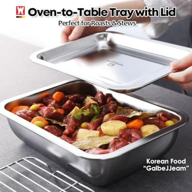 WAGENSTEIGER Stainless Steel Food Prep Container with Rack & Lid (Tray) 2.43 Quart / 2inch Depth, Hotel Pans, Catering Pan, Buffet Party Pans, Roasting Pan, Casserole (1302/No02) - Image 7