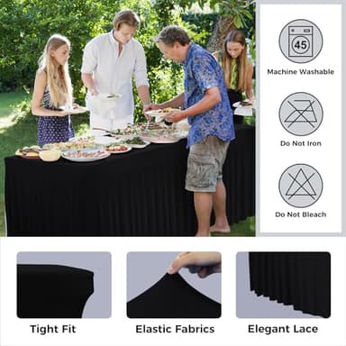Babenest 1Pack 6FT Black Spandex Table Skirt for Rectangle Tables, Wrinkle Resistant RufflesTable Cover for Trade Show, Parties, Birthday, Wedding, Banquets - Image 4